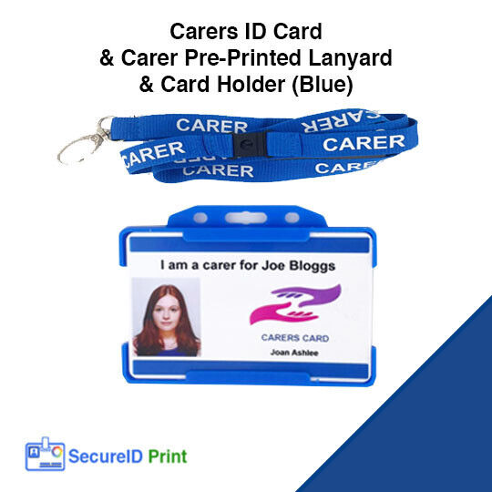 Carer's ID Card with 'Carer' Pre-Printed Blue Lanyard & Blue Card Holder