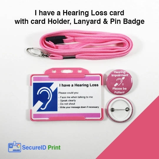 Customisable I'm Deaf Hearing Loss Card with Optional Pin Badge - Pink